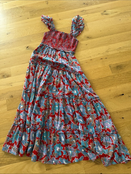 Love The Label Dresses & Skirts - Smocked Red Floral Maxi Dress with Ruffled Straps